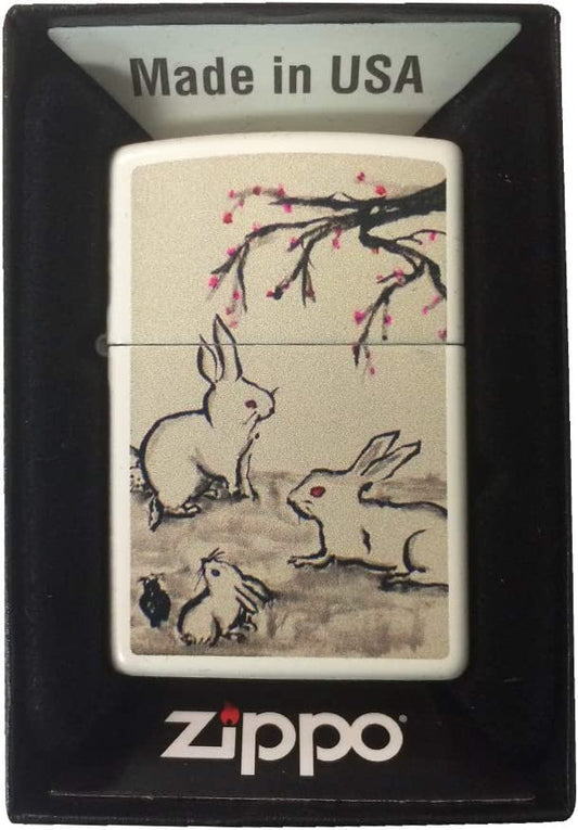 Bunnies Under Branch - White Matte Zippo Lighter