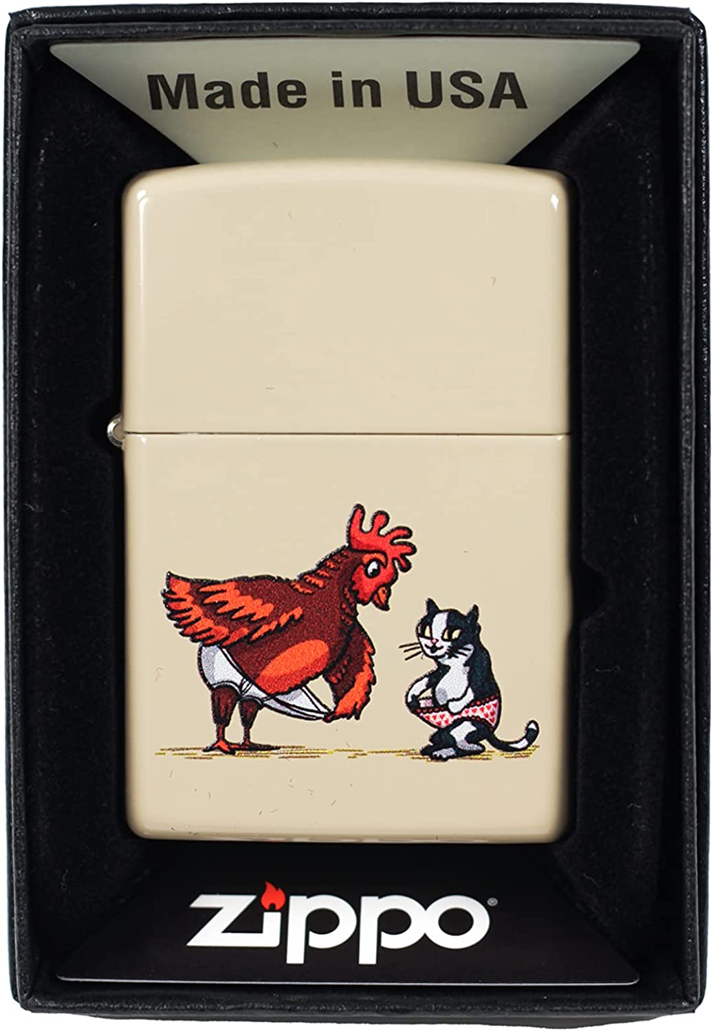 "In Your Shorts" Funny Rooster and Kitten Joke - Flat Sand Zippo Lighter