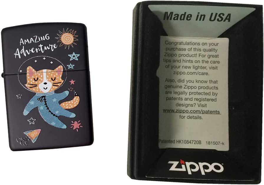 Space Fox's Amazing Adventure in Space - Black Matte Zippo Lighter