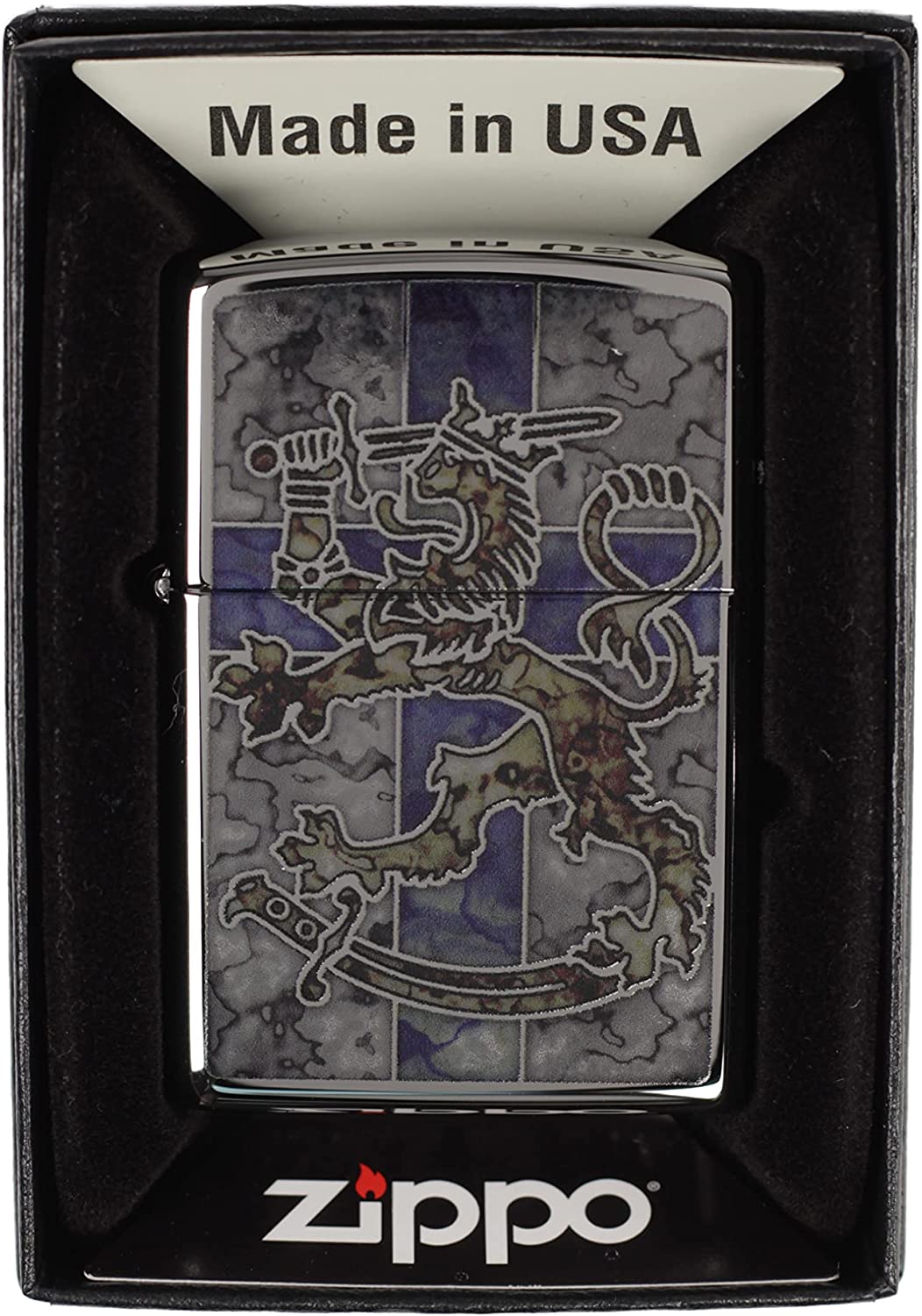Finnish Rampant Lion with Crown and Sword - Fusion High Polish Chrome Zippo Lighter