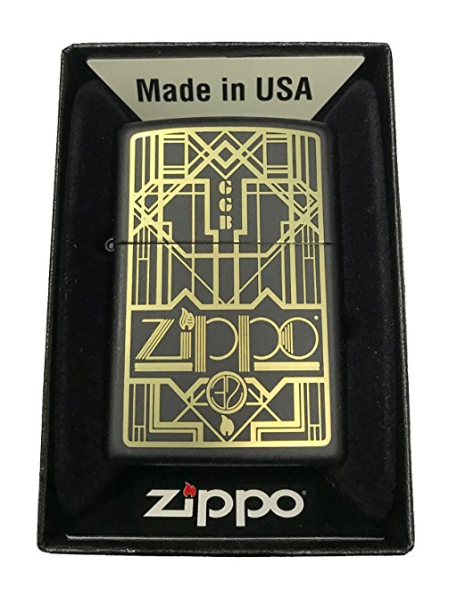 Zippo Art Deco Pattern - Engraved Black Matte Zippo Lighter