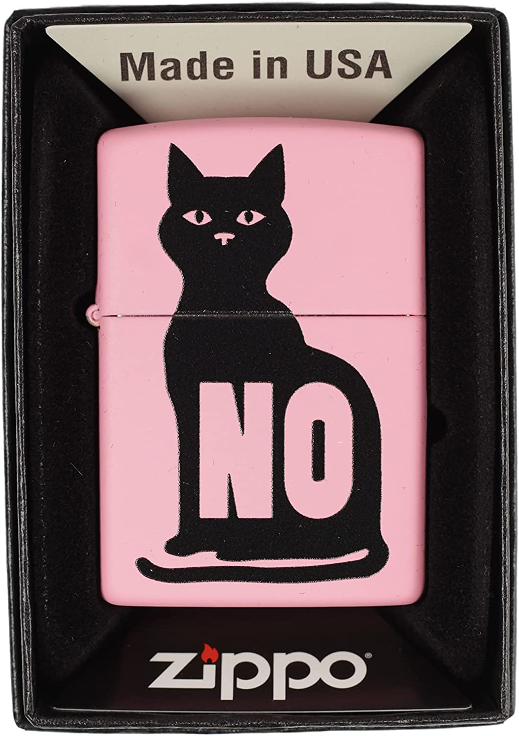 Black Cat NO Silhouette Art - Pink Matte Zippo Lighter