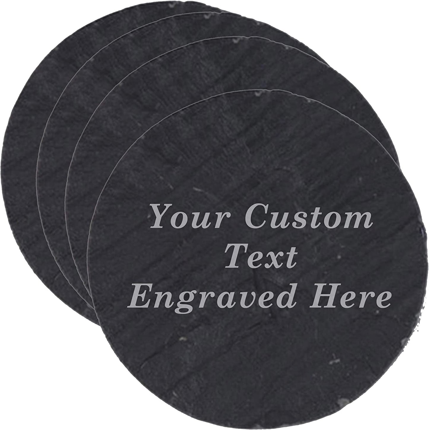 Customized Engraved Round or Square Slate Coasters, Set of 4 - Add Your Text or Logo