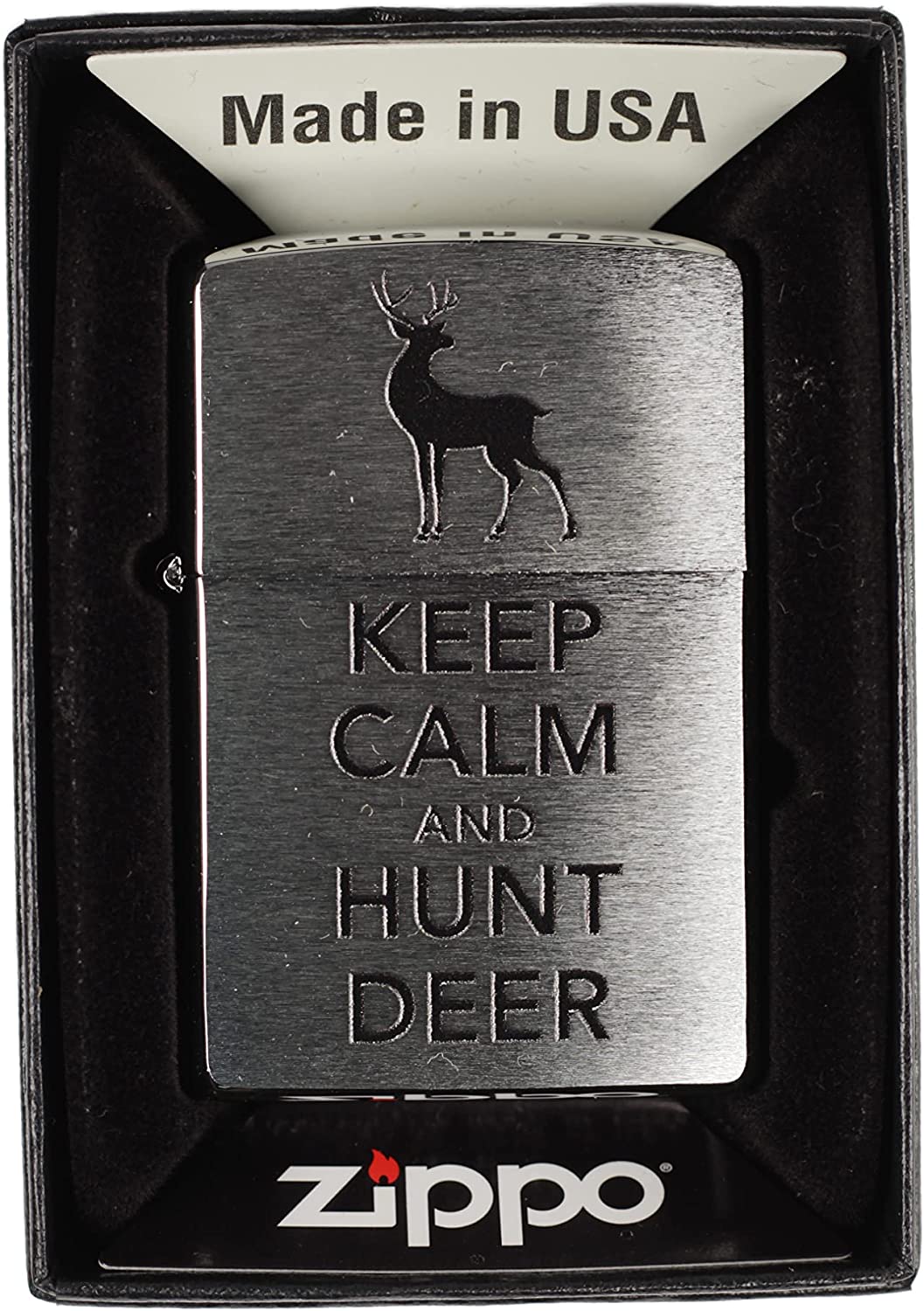 Keep Calm and Hunt Deer - Brushed Chrome Zippo Lighter
