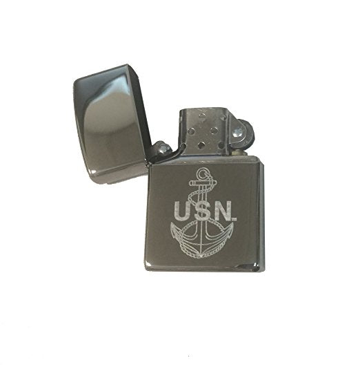 U.S. Navy Anchor Logo - Engraved High Polish Chrome Zippo Lighter