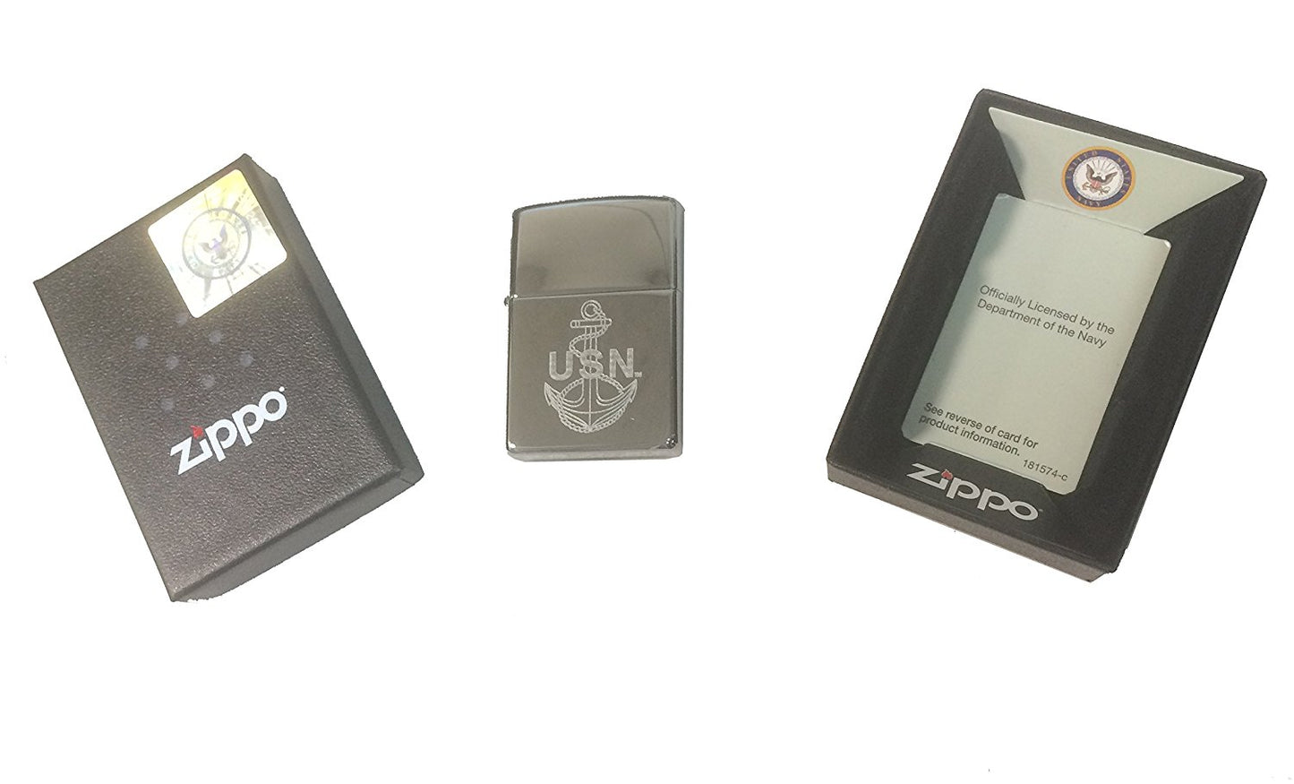 U.S. Navy Anchor Logo - Engraved High Polish Chrome Zippo Lighter