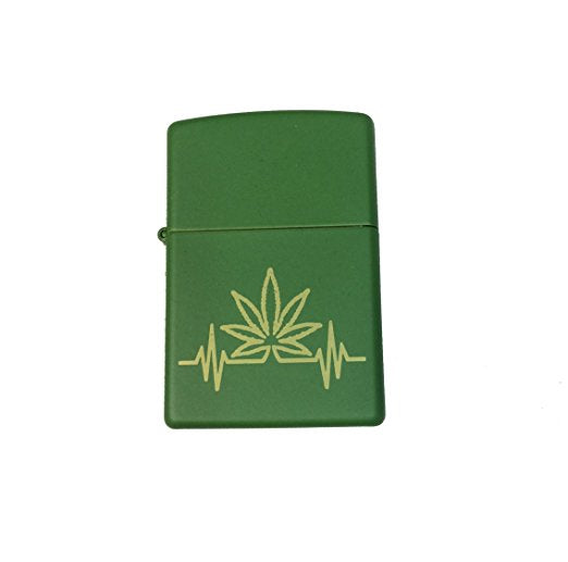 Leaf Heart Beat Design - Engraved Moss Green Matte Zippo Lighter