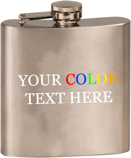 Custom Color Printed Stainless Steel 6oz Flask - Add Your Text, Logo, Photo