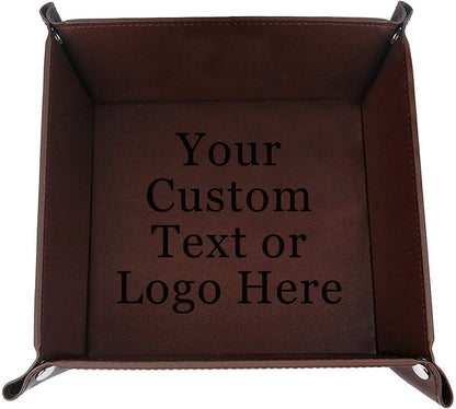Customized Engraved Leather Snap 6 Inch Jewelry Tray - Add Your Text or Logo - Choose from 6 Colors