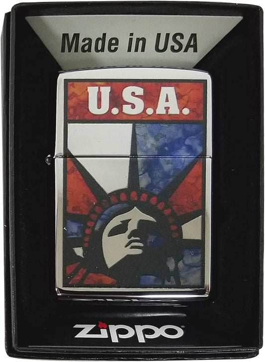 Lady Liberty Stained Glass - Fusion High Polish Chrome Zippo Lighter