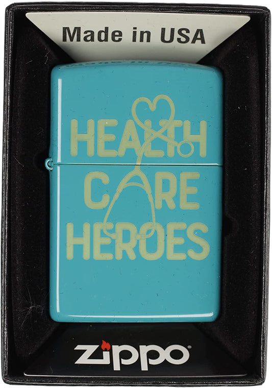 Health Care Heroes with Stethoscope and Heart - Engraved Turquoise Zippo Lighter