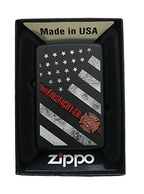 Firefighter Red Line Flag - Black Matte Zippo Lighter