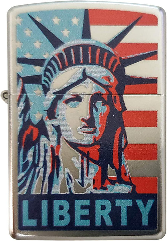 Red White Blue Statue of Liberty - Satin Chrome Zippo Lighter