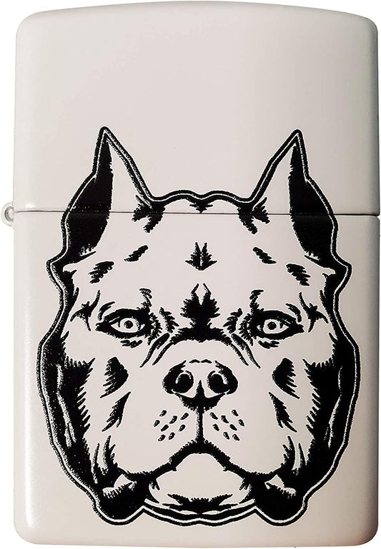 Pit Bull Dog Face - White Matte Zippo Lighter