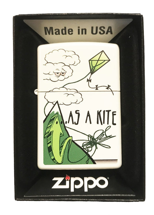 "High As A Kite" Stoner Weed Design - White Matte Zippo Lighter