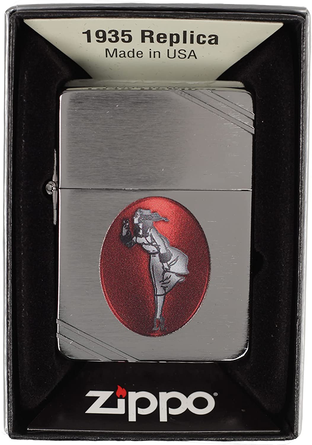 Windy Classic Girl - 1935 Replica Brushed Chrome with Slashes Zippo Lighter