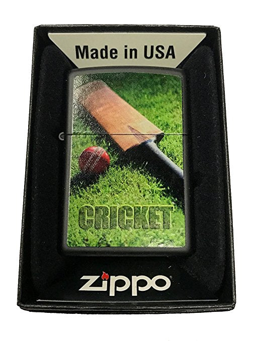 Cricket Ball and Bat Design - Black Matte Zippo Lighter