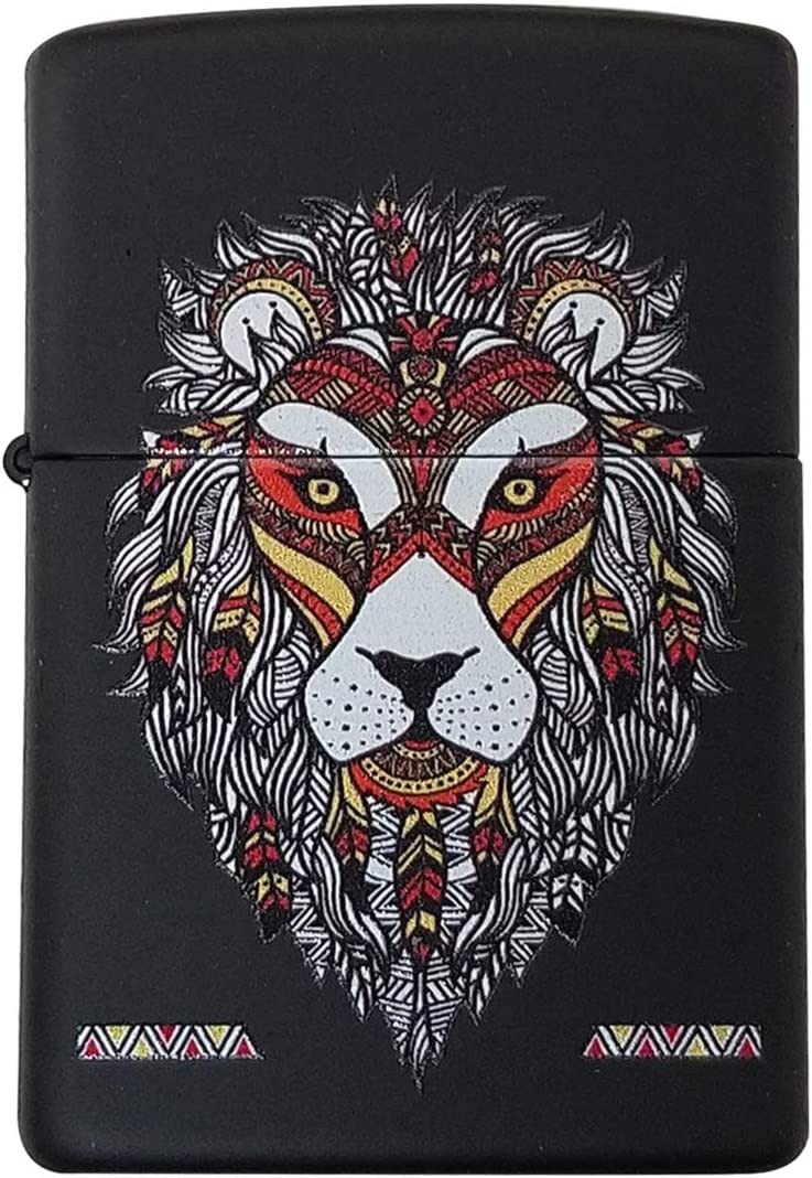 African Tribal Lion Head Design - Black Matte Zippo Lighter