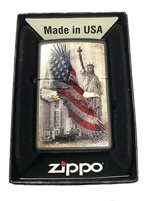 Eagle and Statue of Liberty - Black Matte Zippo Lighter