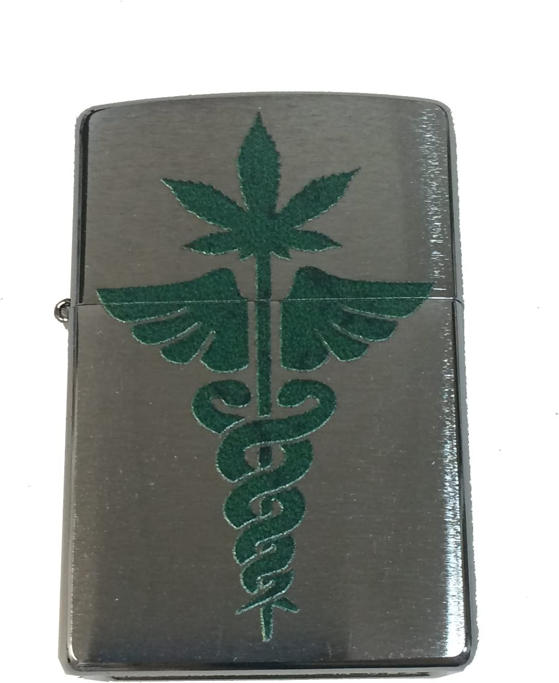 Medical Marijuana Caduceus - Brushed Chrome Zippo Lighter
