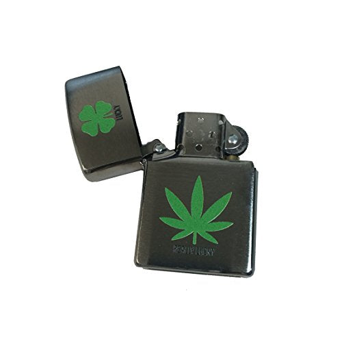 Lucky Really Lucky Clover and Pot Leaf - Brushed Chrome Zippo Lighter