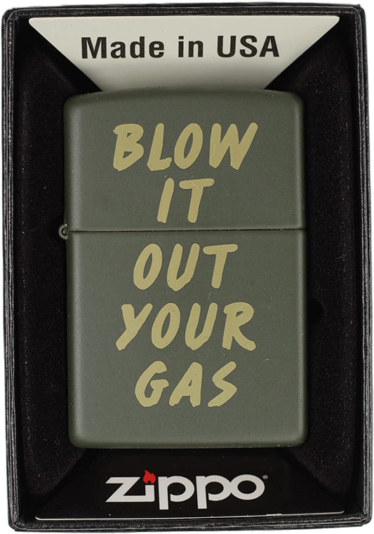 Blow It Out Your Gas - Engraved Green Matte Zippo Lighter