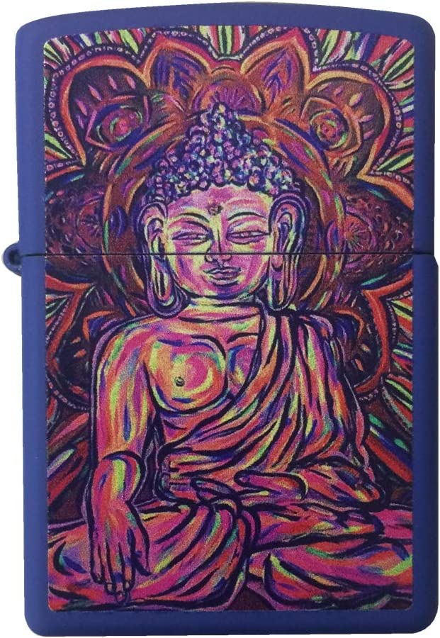 Buddha Vivid Colors Statue Painting - Royal Blue Matte Zippo Lighter