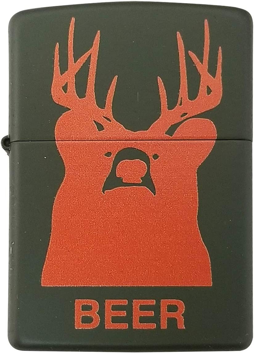 Beer Bear Deer Hunting Design - Green Matte Zippo Lighter