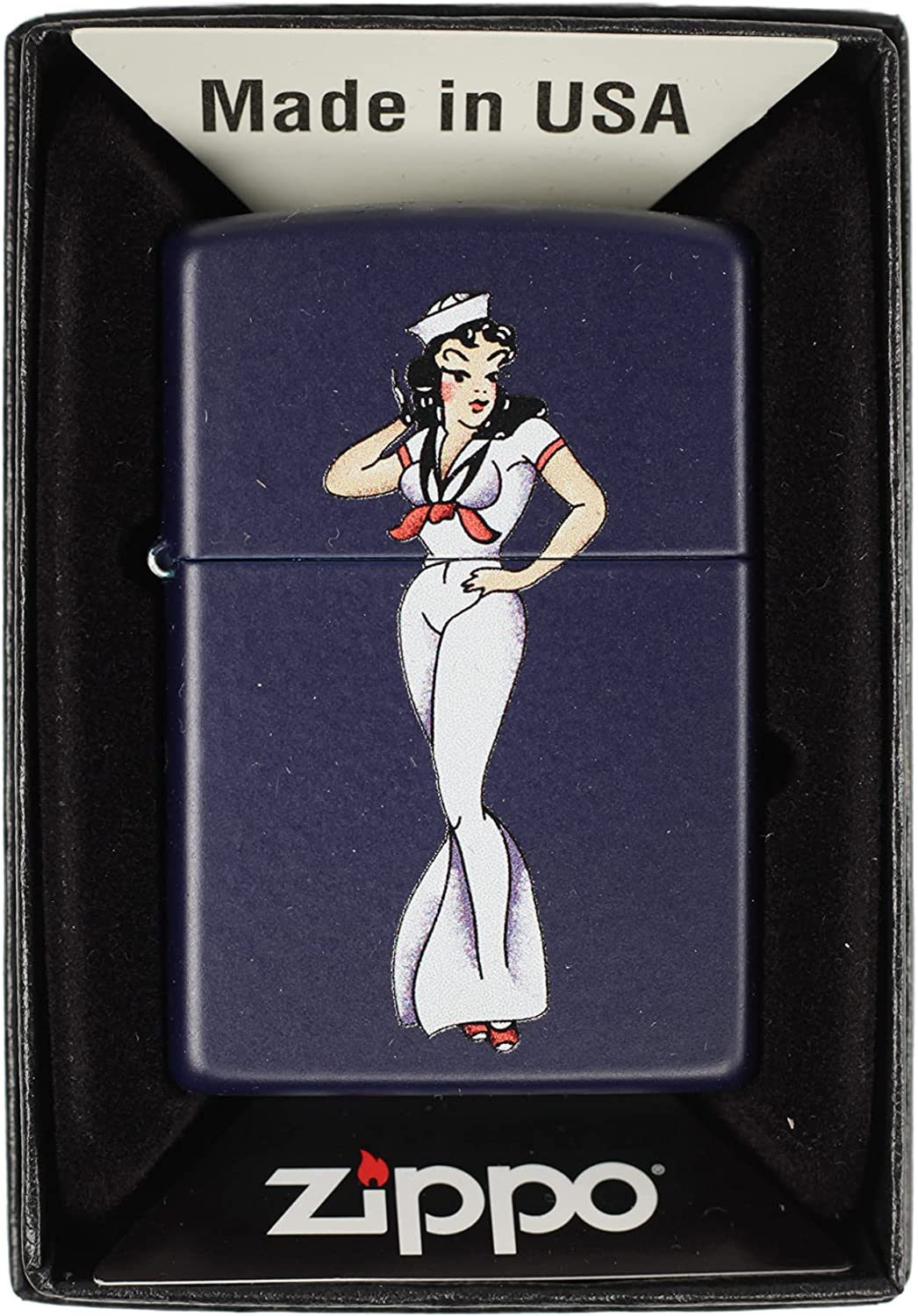 Classic Sailor Girl Outfit Pin Up - Navy Matte Zippo Lighter