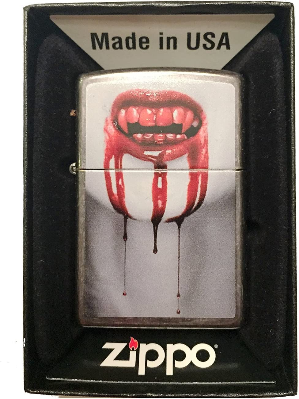 Bloody Vampire Mouth Dripping Blood - Classic Gray Zippo Lighter