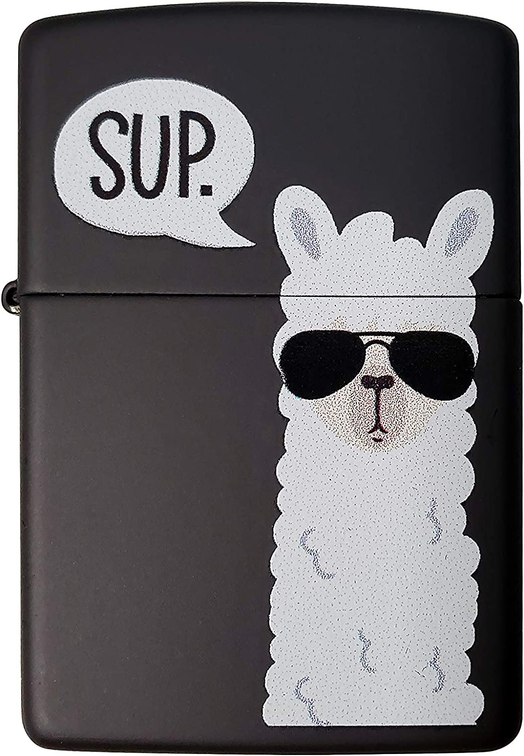 Chill Llama "Sup" with Cool Shades - Black Matte Zippo Lighter
