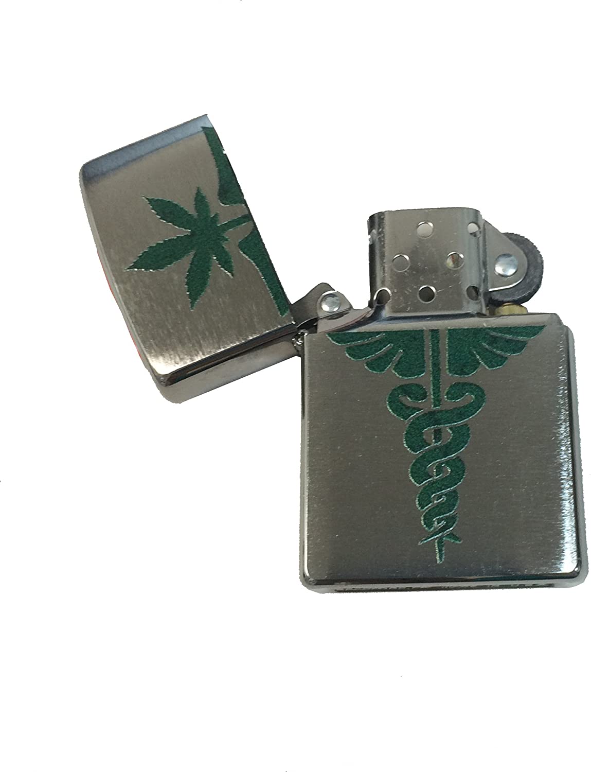 Medical Marijuana Caduceus - Brushed Chrome Zippo Lighter