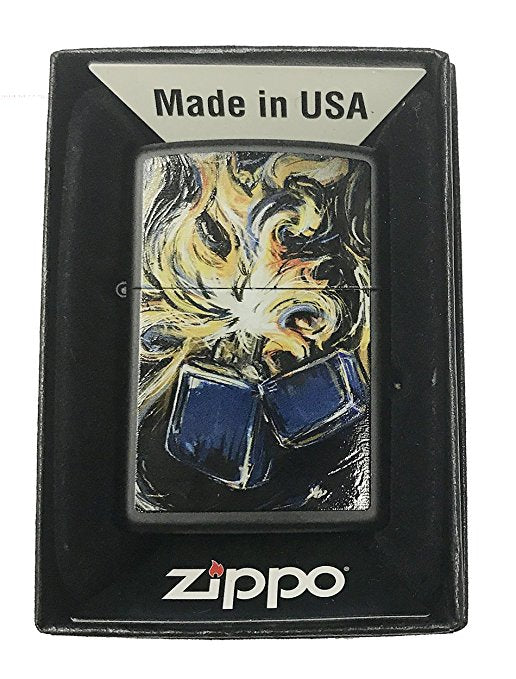 Starry Lighter Flames Night Art - Black Matte Zippo Lighter