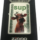 "Sup" Cow with Leaf - White Matte Zippo Lighter