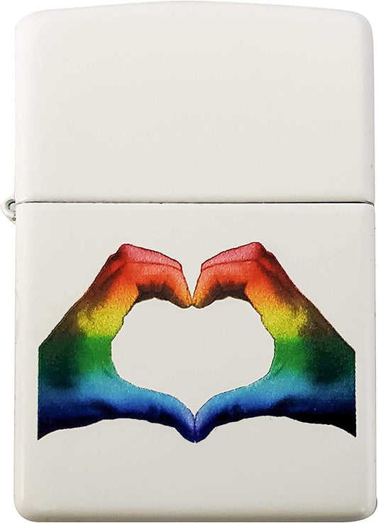 Rainbow Pride Heart Hands - White Matte Zippo Lighter