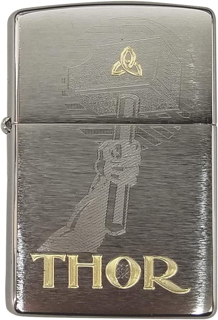 Thor's Mythological Hammer Mjolnir - 2 Tone Engraved Brushed Chrome Zippo Lighter