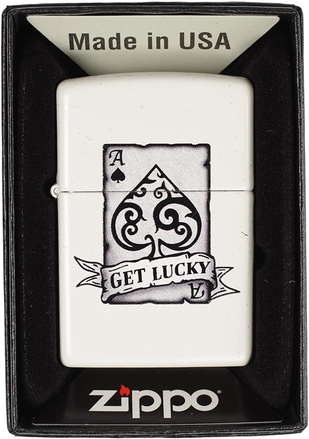 Get Lucky Ace Design - White Matte Zippo Lighter