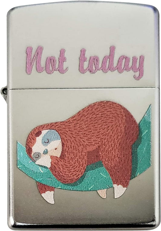 Not Today Cute Sleeping Sloth - Satin Chrome Zippo Lighter