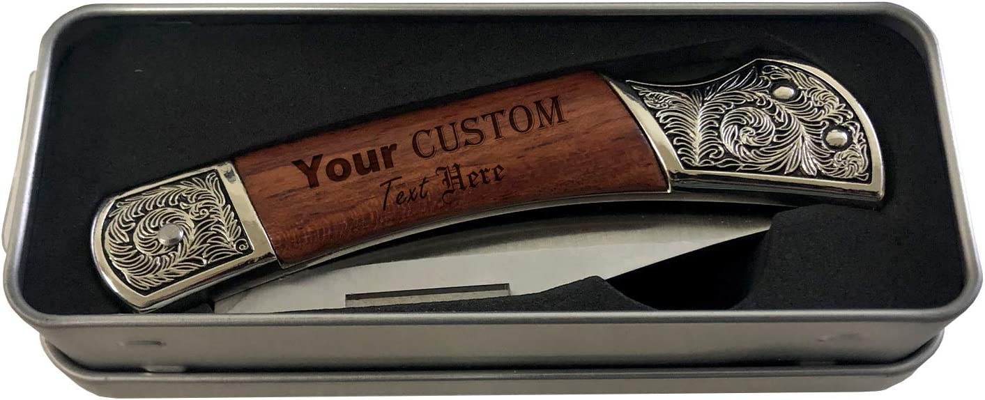 Customized Engraved Legacy Wood Folding Pocket Knife - Add Your Text