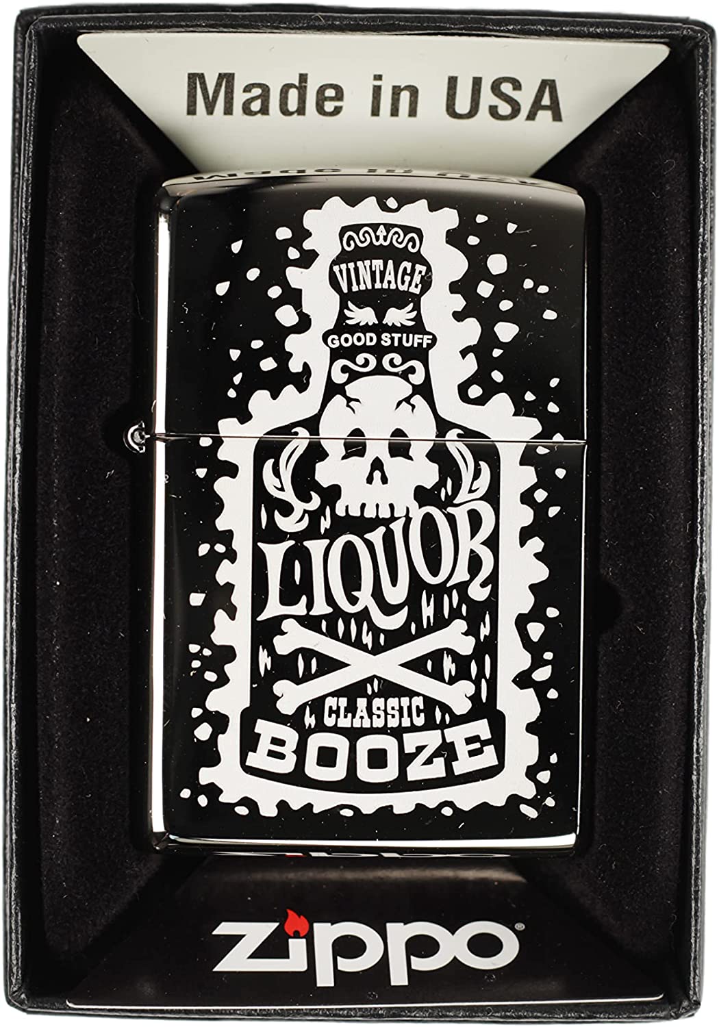 Vintage Good Stuff Bottle with Skull and Crossbones - Engraved Black Ice Zippo Lighter