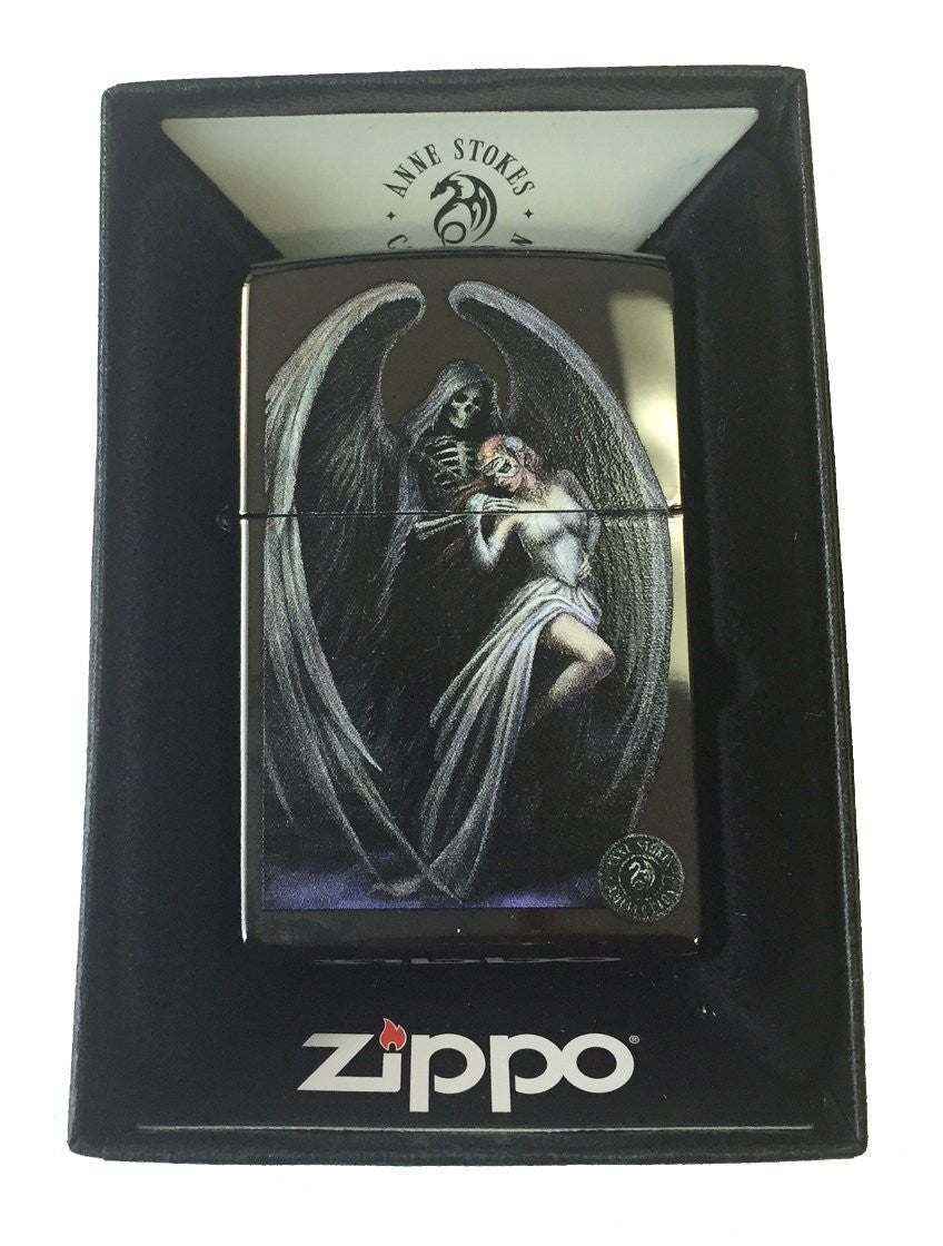 Anne Stokes Grim Reaper with Lady - High Polish Black/Ebony Zippo Lighter