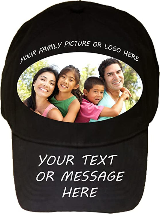 Custom Color Printed Black Hat - Add Your Text, Logo, Photo