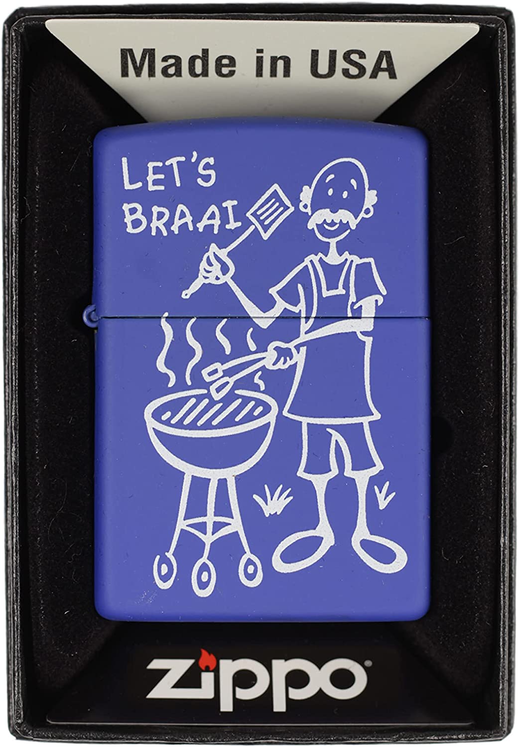 Let's Braai Barbecue Grill Design - Royal Blue Matte Zippo Lighter