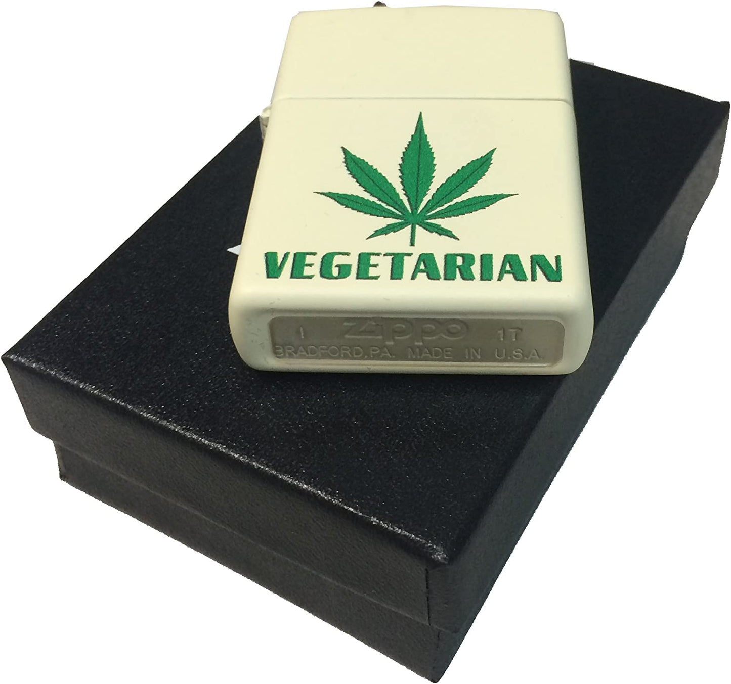 Vegetarian Pot Leaf - Cream Matte Zippo Lighter