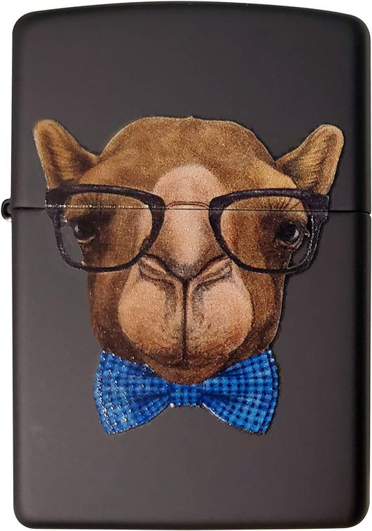 Cool Camel with Blue Sunglasses and Palm Tree Reflections - Orange Matte Zippo Lighter