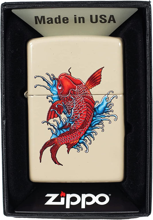 Japanese Koi Fish Swimming - Flat Sand Zippo Lighter