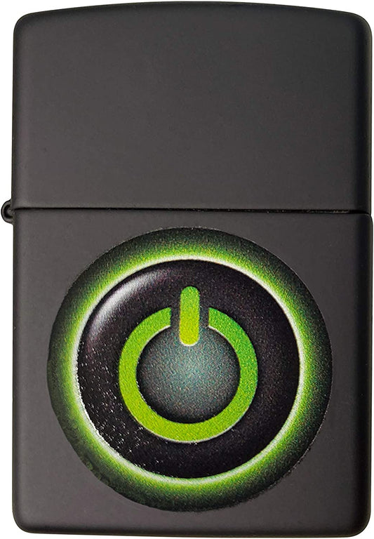 Green Power Button - Black Matte Zippo Lighter