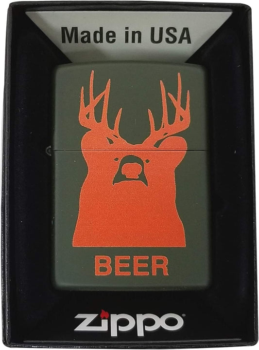 Beer Bear Deer Hunting Design - Green Matte Zippo Lighter