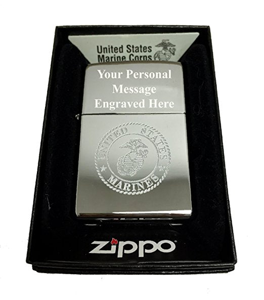 United States Marines Anchor, Earth, and Eagle Seal - Engraved High Polish Chrome Zippo Lighter