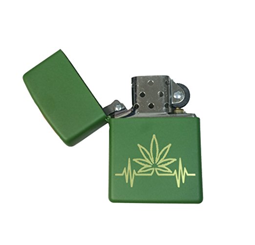 Leaf Heart Beat Design - Engraved Moss Green Matte Zippo Lighter